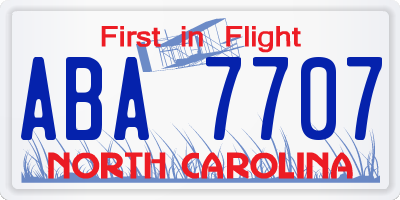 NC license plate ABA7707