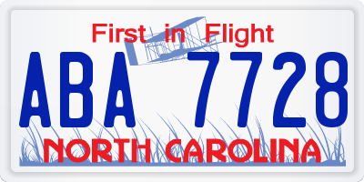 NC license plate ABA7728