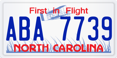 NC license plate ABA7739