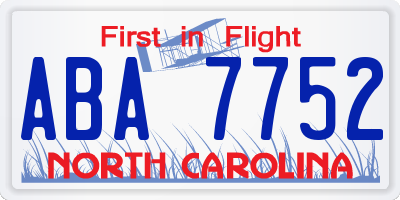 NC license plate ABA7752
