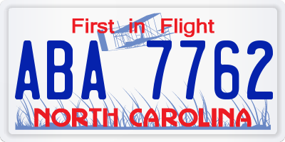 NC license plate ABA7762