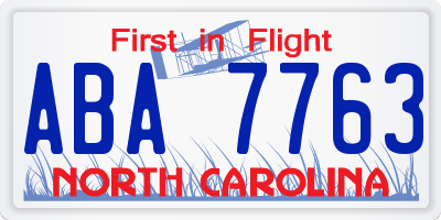 NC license plate ABA7763
