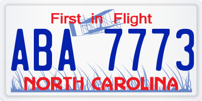 NC license plate ABA7773