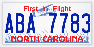 NC license plate ABA7783