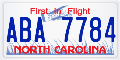NC license plate ABA7784