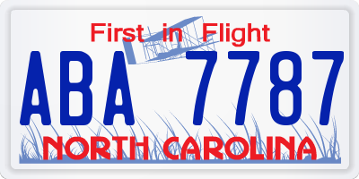 NC license plate ABA7787