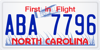 NC license plate ABA7796