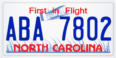 NC license plate ABA7802