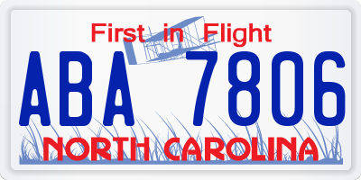NC license plate ABA7806