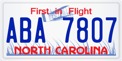 NC license plate ABA7807