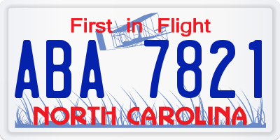 NC license plate ABA7821