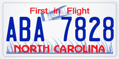 NC license plate ABA7828