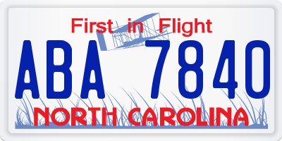 NC license plate ABA7840