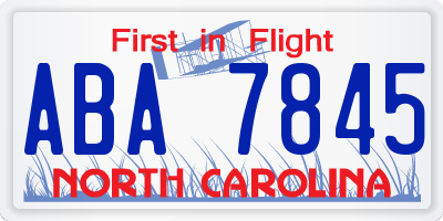 NC license plate ABA7845