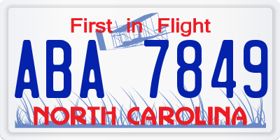 NC license plate ABA7849