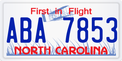 NC license plate ABA7853