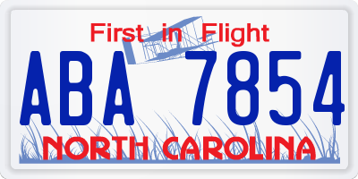 NC license plate ABA7854