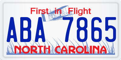 NC license plate ABA7865