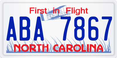NC license plate ABA7867