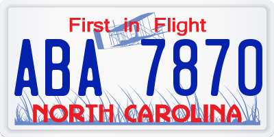 NC license plate ABA7870