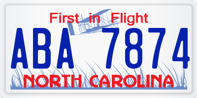 NC license plate ABA7874