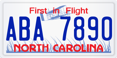 NC license plate ABA7890