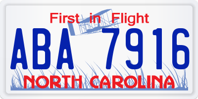 NC license plate ABA7916