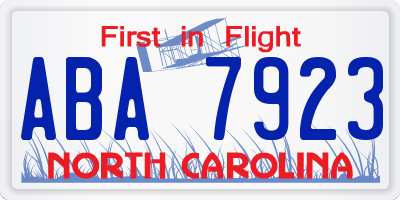 NC license plate ABA7923