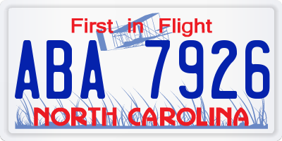 NC license plate ABA7926