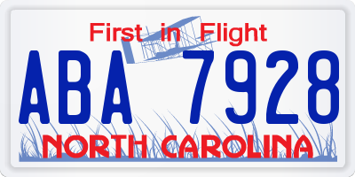 NC license plate ABA7928