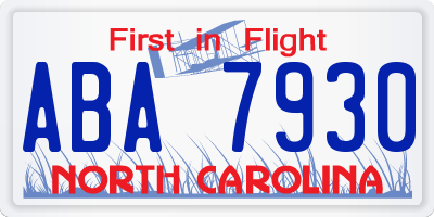 NC license plate ABA7930