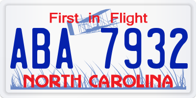 NC license plate ABA7932