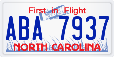 NC license plate ABA7937