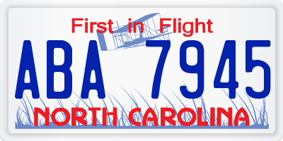 NC license plate ABA7945