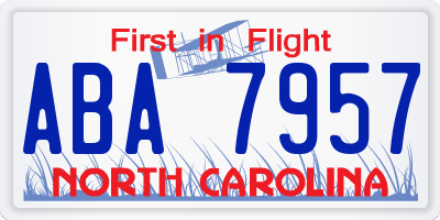 NC license plate ABA7957