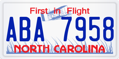 NC license plate ABA7958