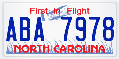 NC license plate ABA7978