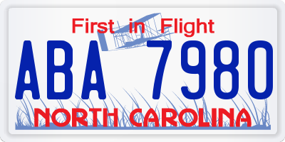 NC license plate ABA7980