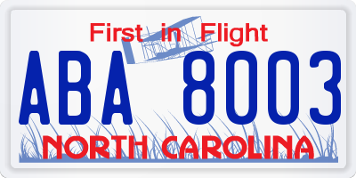 NC license plate ABA8003