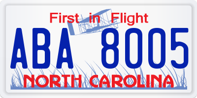 NC license plate ABA8005