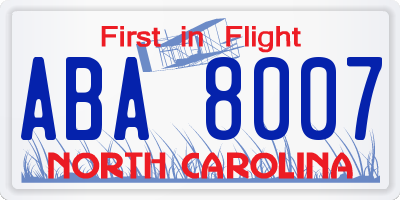 NC license plate ABA8007