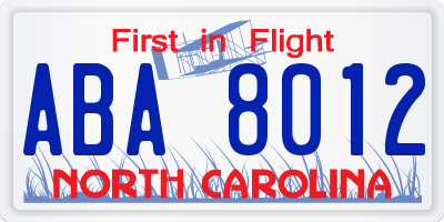 NC license plate ABA8012