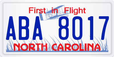 NC license plate ABA8017