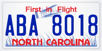 NC license plate ABA8018