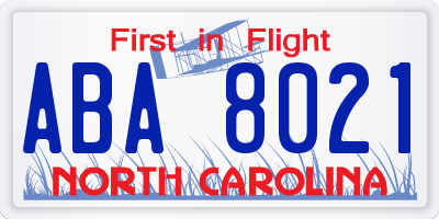 NC license plate ABA8021