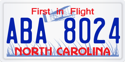 NC license plate ABA8024