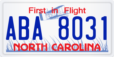 NC license plate ABA8031