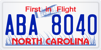NC license plate ABA8040