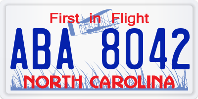 NC license plate ABA8042