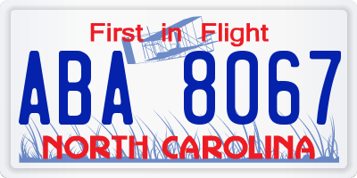 NC license plate ABA8067